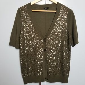 Talbots olive sequins cardigan size M    *C4
